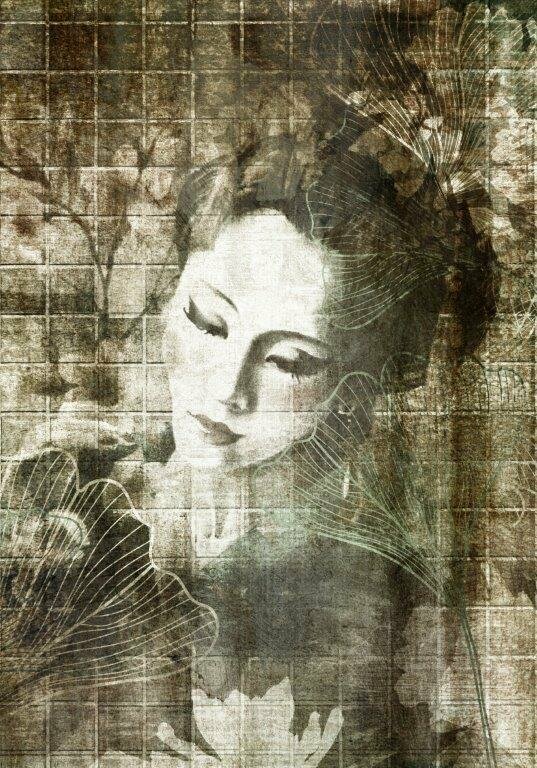 geisha schilderij modern, kunstwerk in Japanse stijl, Apien kunst GINVI, luxe oosterse wanddecoratie, hotel chique muurkunst, kunst voor interieurontwerp, schilderij kopen Capelle aan den IJssel, geisha kunst Alexandrium, Barendrecht kunst kopen, rustgevende kunst Rotterdam