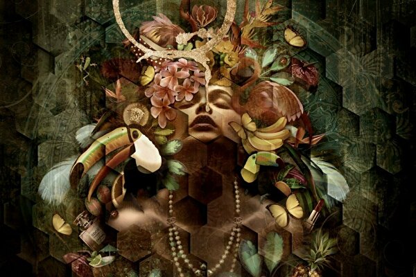 Tropisch schilderij, Apien kunstwerk, GINVI Art Gallery, kunst met toekan, vrouwelijk portret kunst, luxe wanddecoratie, schilderij met epoxy, kunst met Chanel parfum, tropische glamour schilderij, kunstwerk met dieren en bloemen, kunst met bladeren, tropisch interieur, kunst aan de muur Capelle aan den IJssel, schilderij kopen Alexandrium, kunst kopen Rotterdam, Barendrecht kunstgalerie, exclusieve kunst Nederland, kunst voor designinterieur