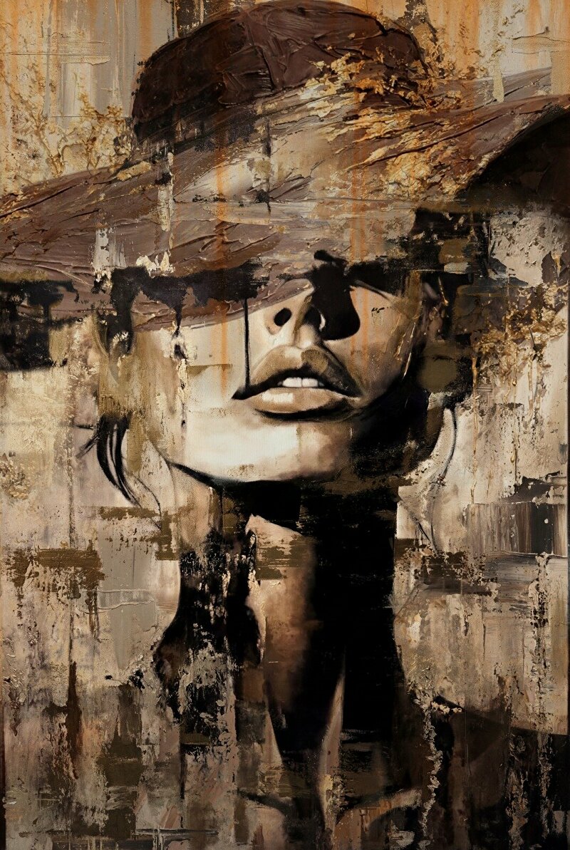abstract art, mixed media art, contemporary art, female portrait painting, textured artwork, epoxy art, gold leaf art, luxury wall art, modern wall decor, statement artwork, large wall art, modern abstract portrait, gallery art, expressive painting, layered textures, impasto painting, modern art with gold, luxury interior art, contemporary wall art, high-end art, unique art piece